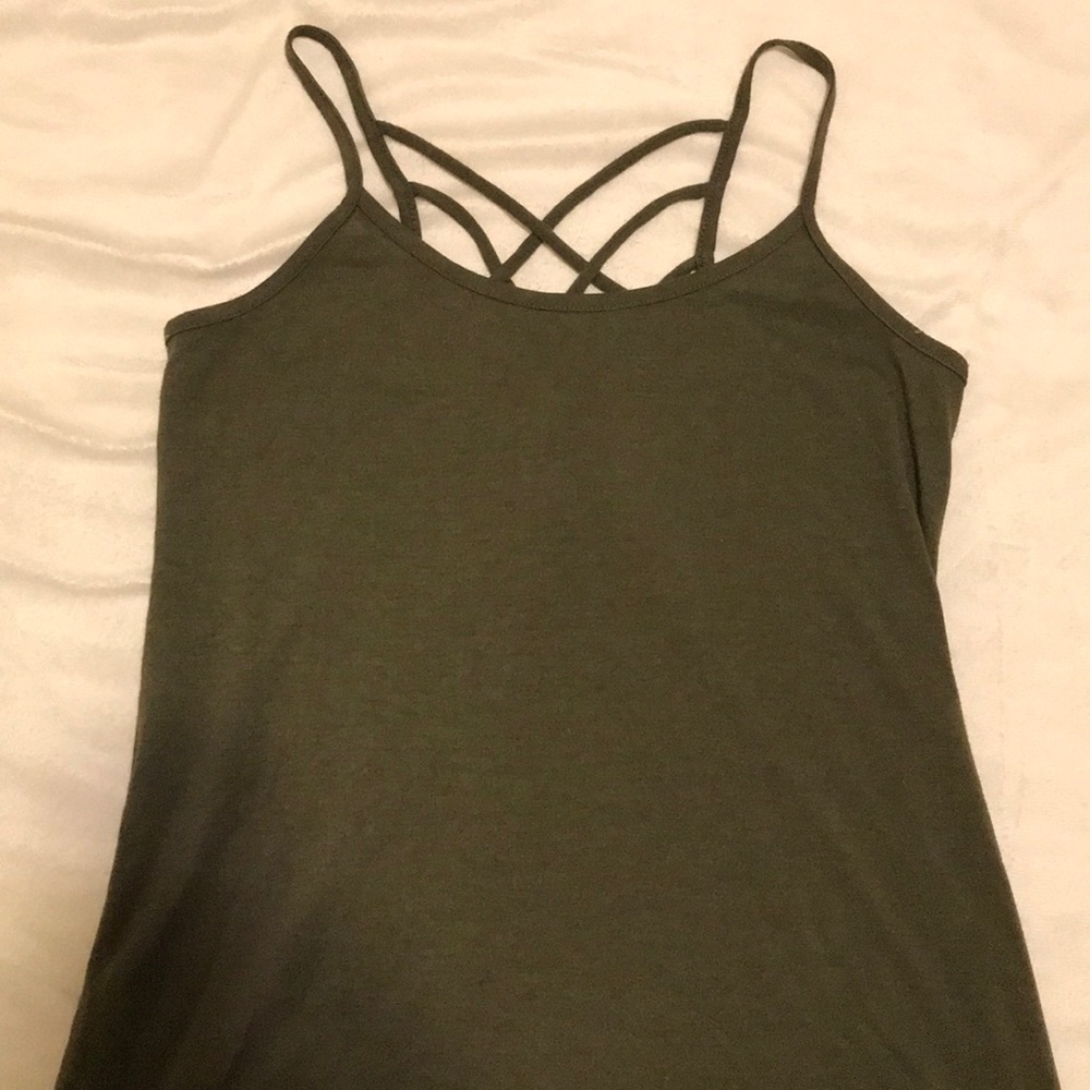 Olive green tank dress with cute back. Size M